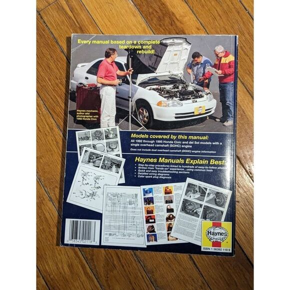 HAYNES Repair Manual HONDA Civic & del Sol 1992-1995 all SOHC Models #42024 - Picture 2 of 2